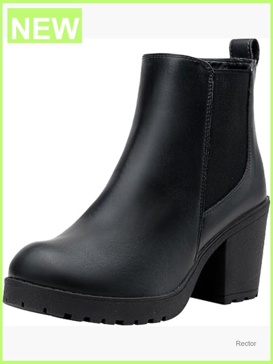 Shoes - Chunky Heeled Ankle Booties Side Zip Faux Leather Retro Shoes